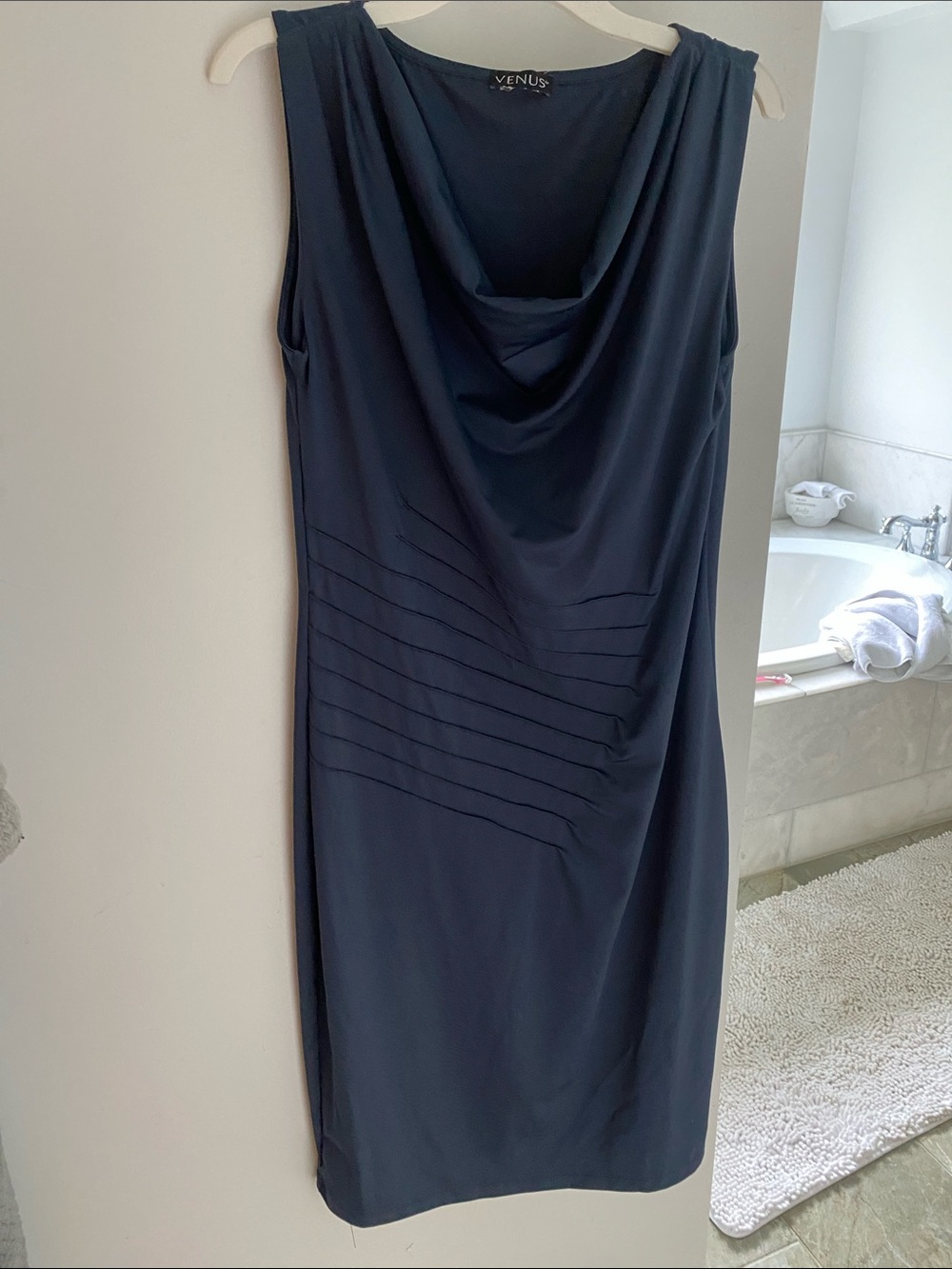 VENUS Navy Cowl Neck Midi Dress
